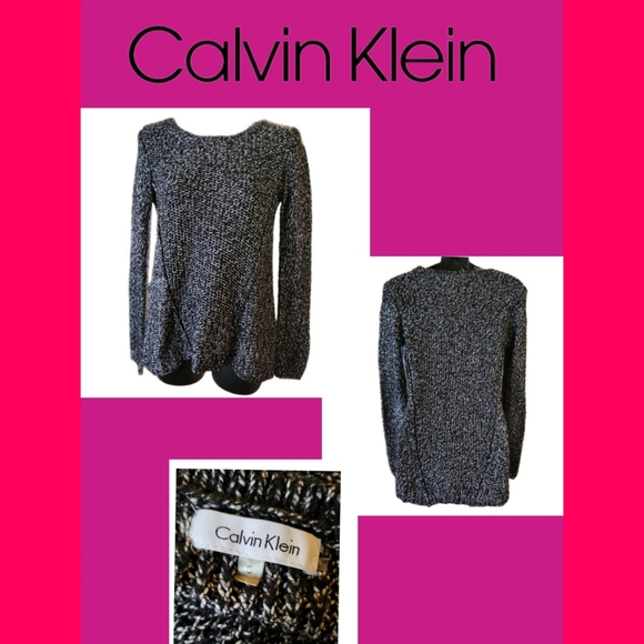 Calvin Klein Sweaters - CALVIN KLEIN BLACK WITH WHITE ROUND NECK PULLOVER TUNIC SWEATER SIZE S